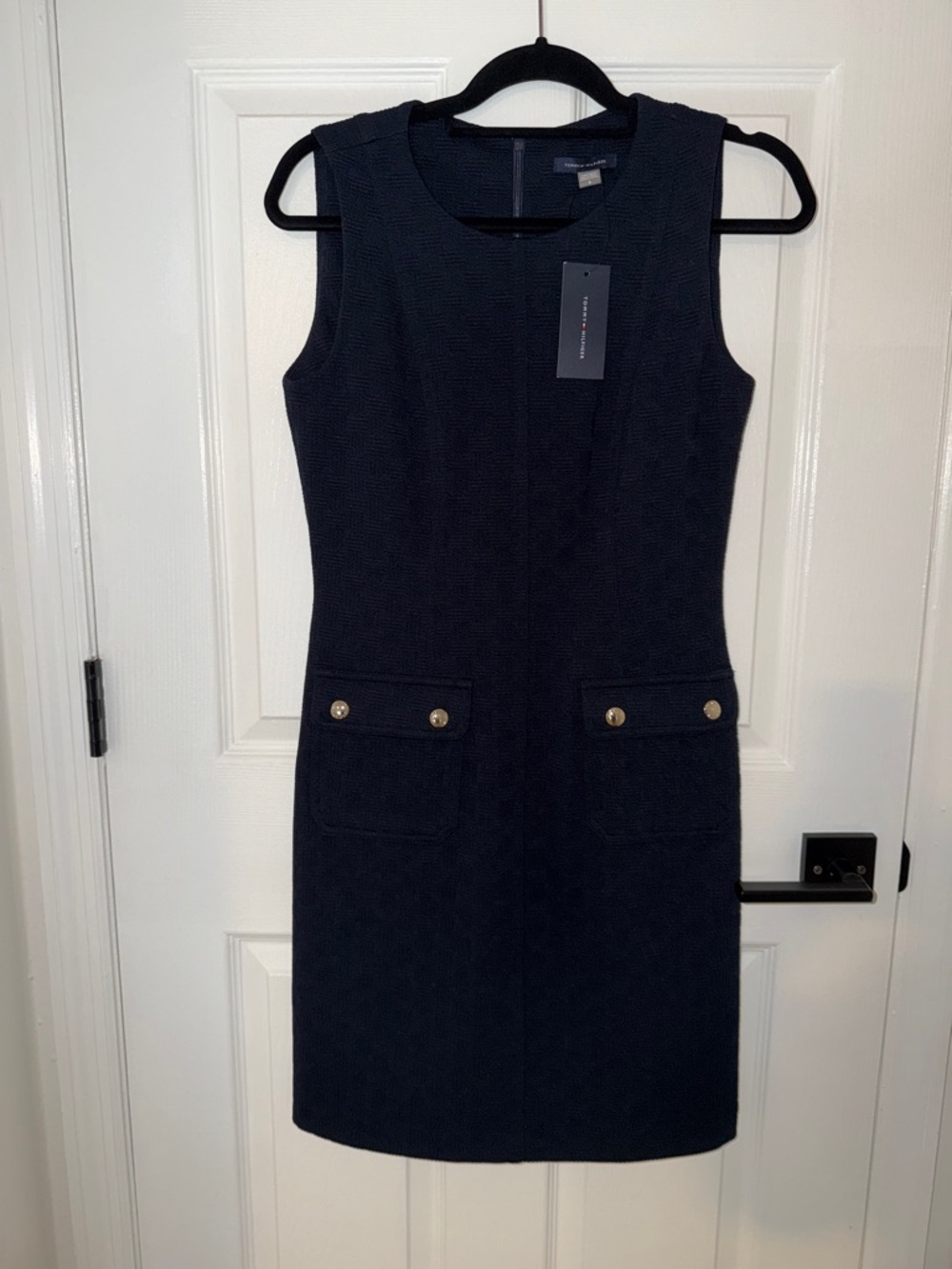 Tommy Hilfiger Navy Sleeveless Sheath Dress with Gold Buttons